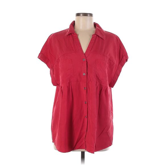 Style & Co Red Loose Button Down Tunic Top Size Large - Picture 1 of 4